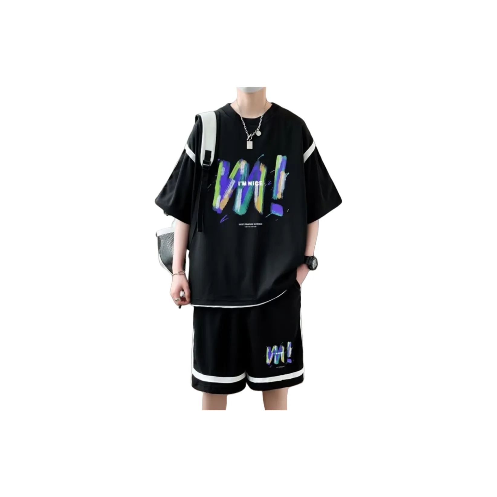 NRXX Мужская одежда Модный Ins Повседневный Короткий рукав Комплект Lazy Порт Позиционирование стиля Популярный Handsome Модный Универсальный Мужской