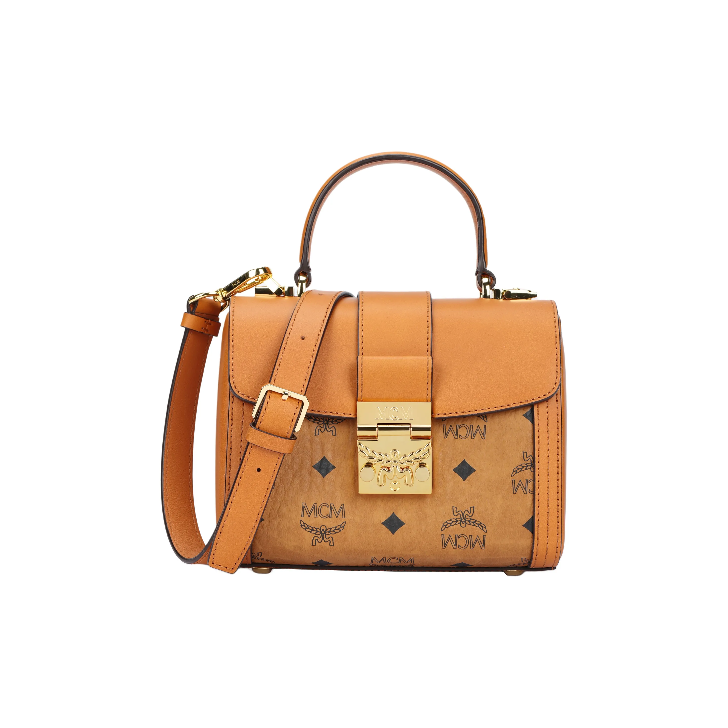 MCM Tracy Satchel Small Visetos Cognac