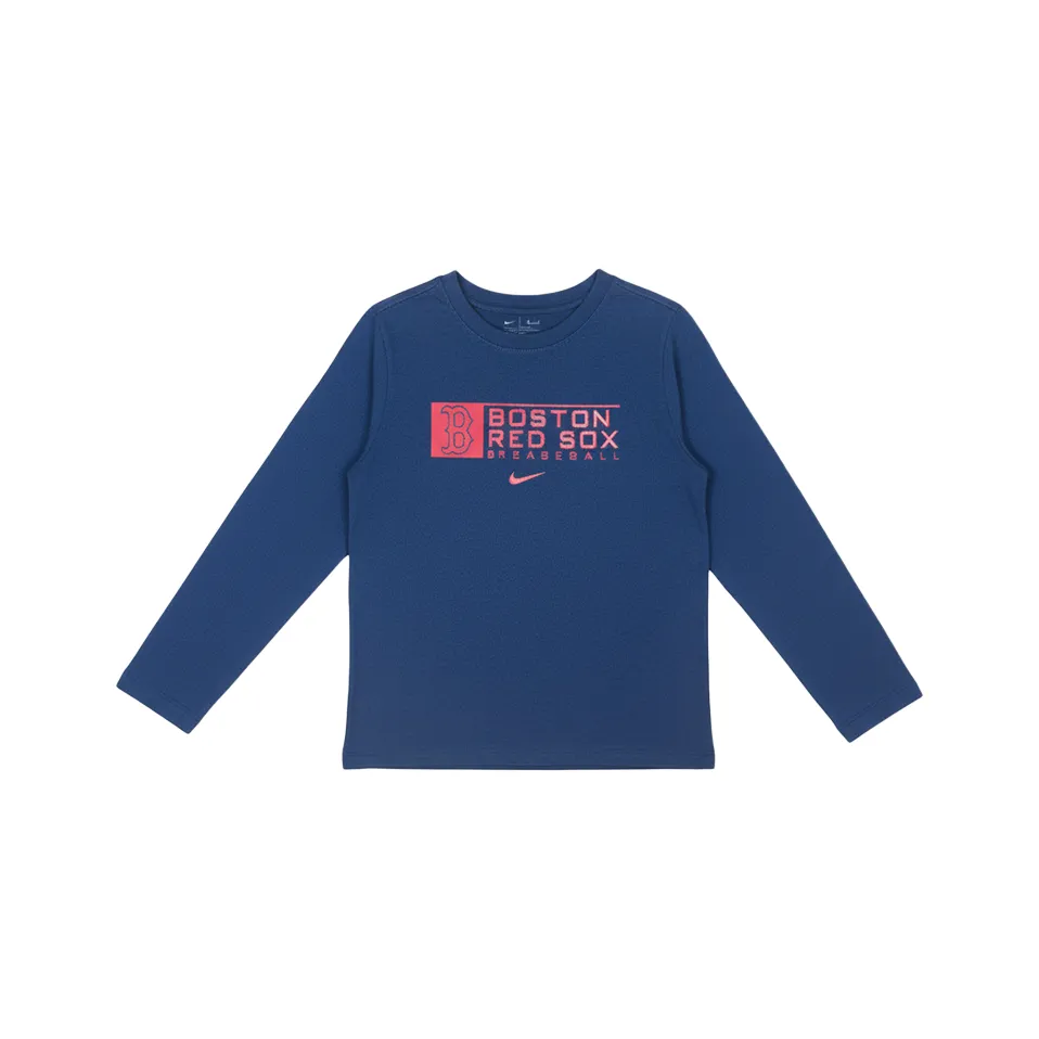 nike MLB Boston Red Sox Повседневный Универсальный Спортивный Удобный Мягкий Кожа Дружественный Темно-синий Синий Дети Возраст 3-7 Лет