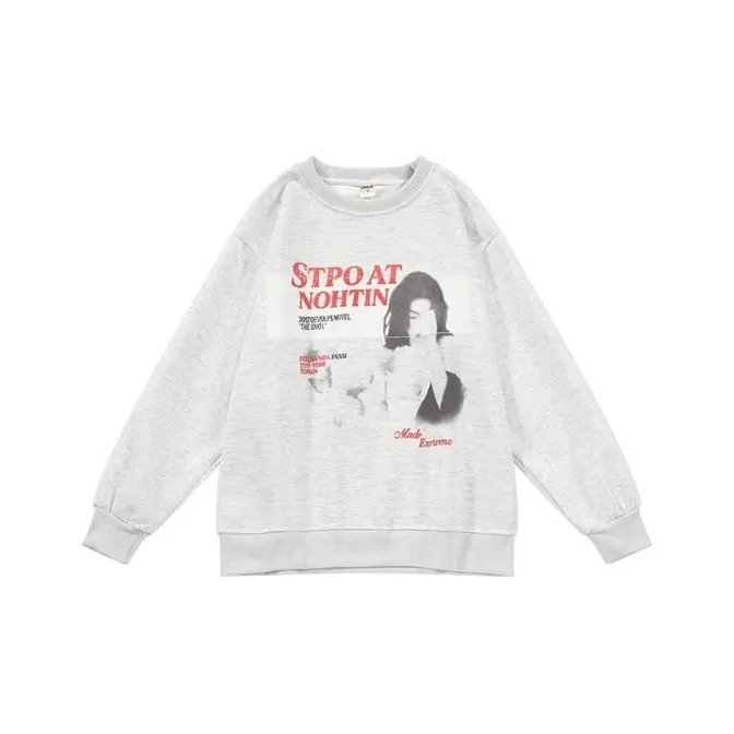 NRXX Мужская одежда Винтаж Американский уличный стиль Буква Фигура с принтом Толстовка Модный Свободный крой Топ Мужской