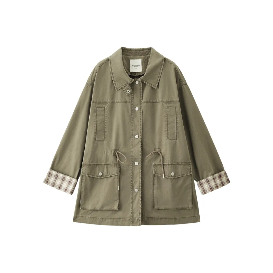 Giordano 05 Винтажный Серый Армейский Зеленый Женский Тренч