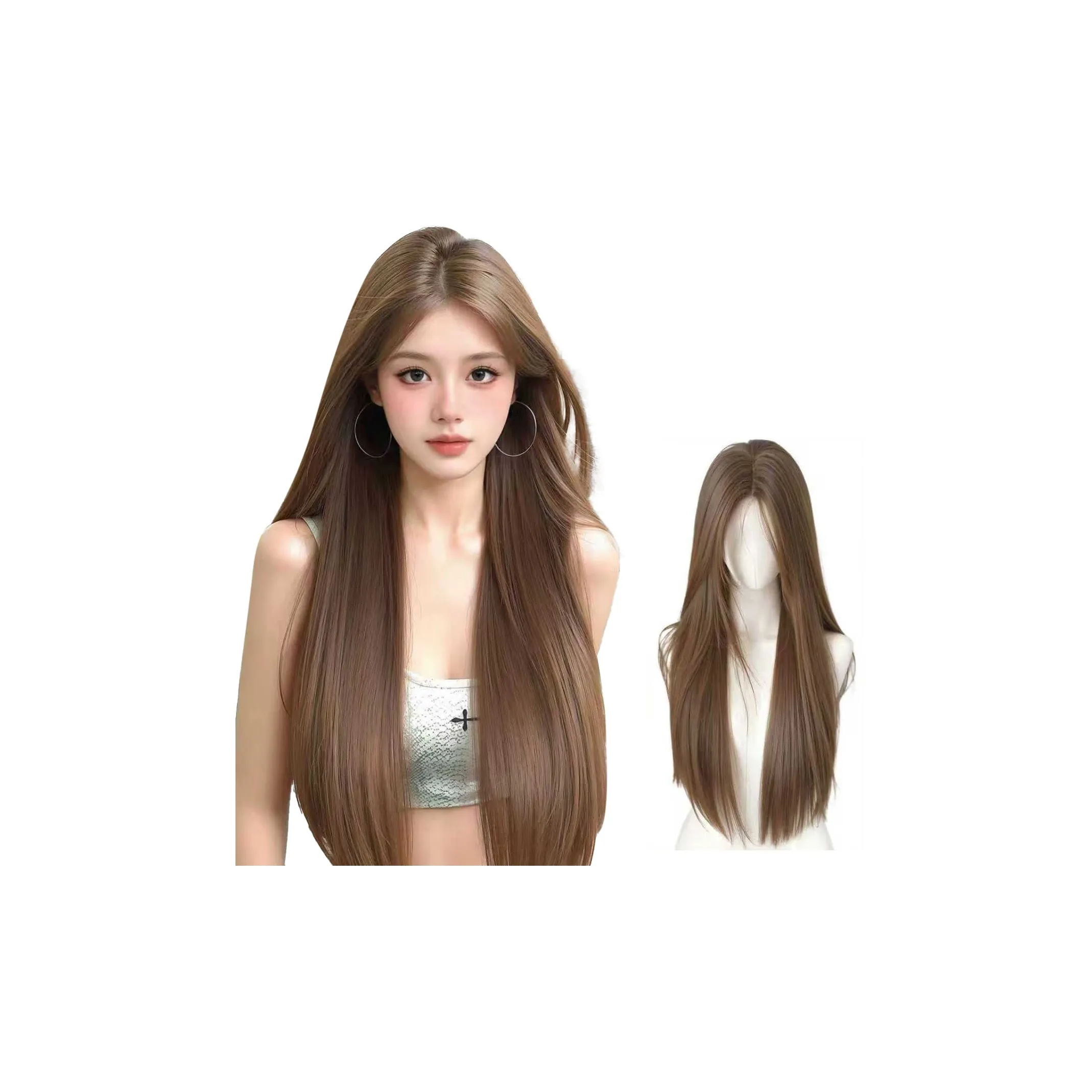 FYOSEE [California Hot Girl] Полный комплект парика для головы Женская синтетическая кожа Натуральный объем Длинные прямые волосы