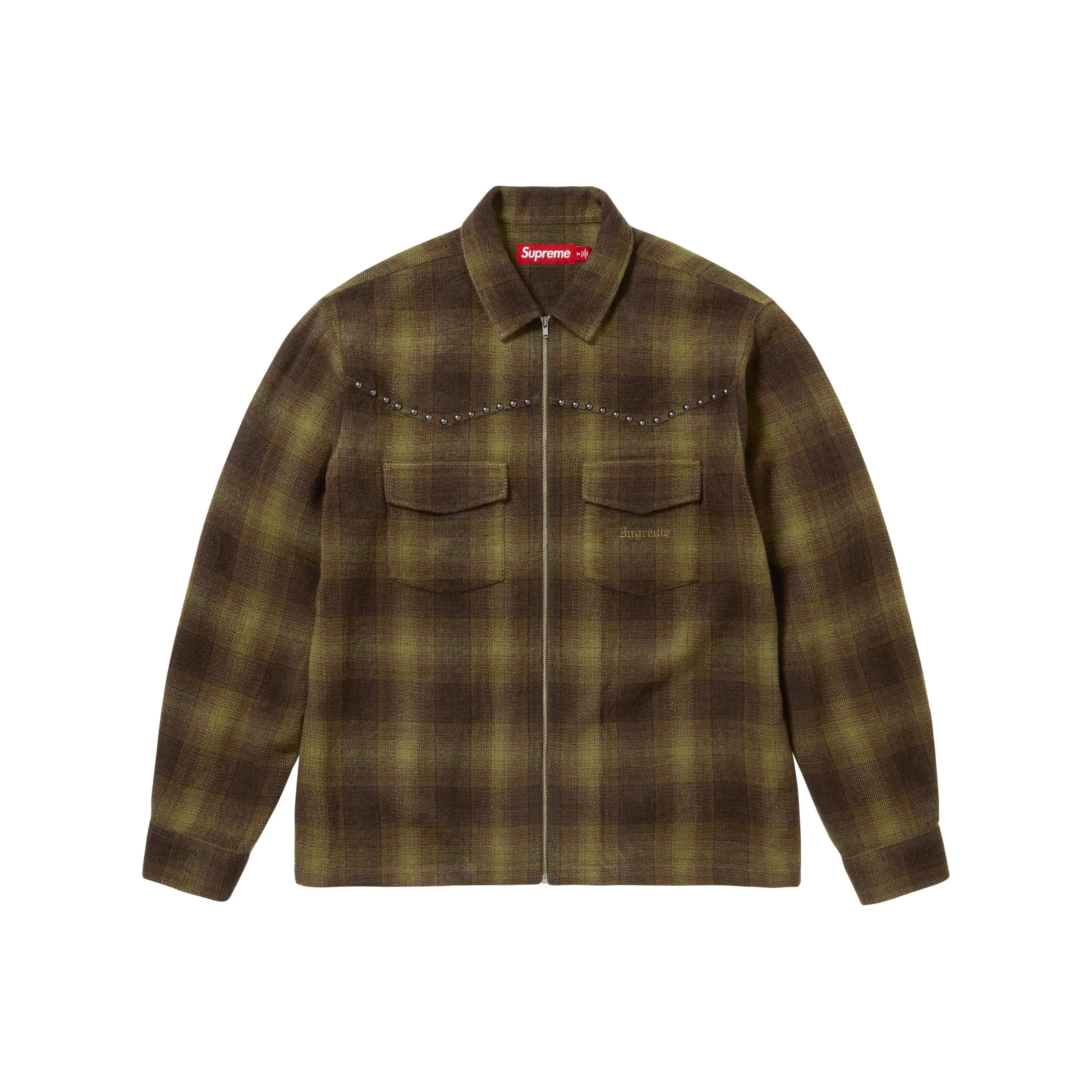 Supreme FW25 Studded Shadow Клетчатый ZIP UP Рубашка Унисекс