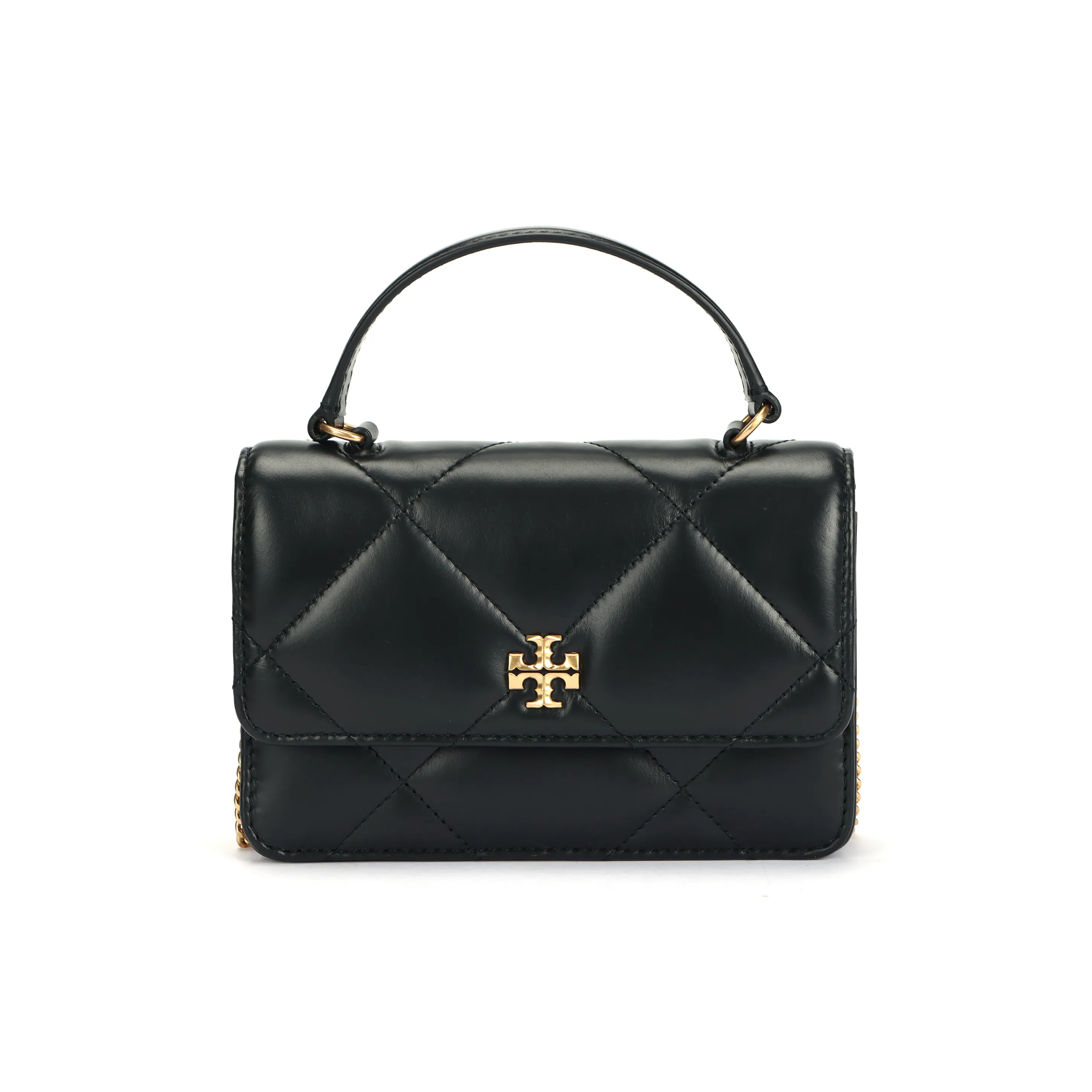TORY BURCH Kira Diamond Quilt Mini Top Handle Chain Wallet Black