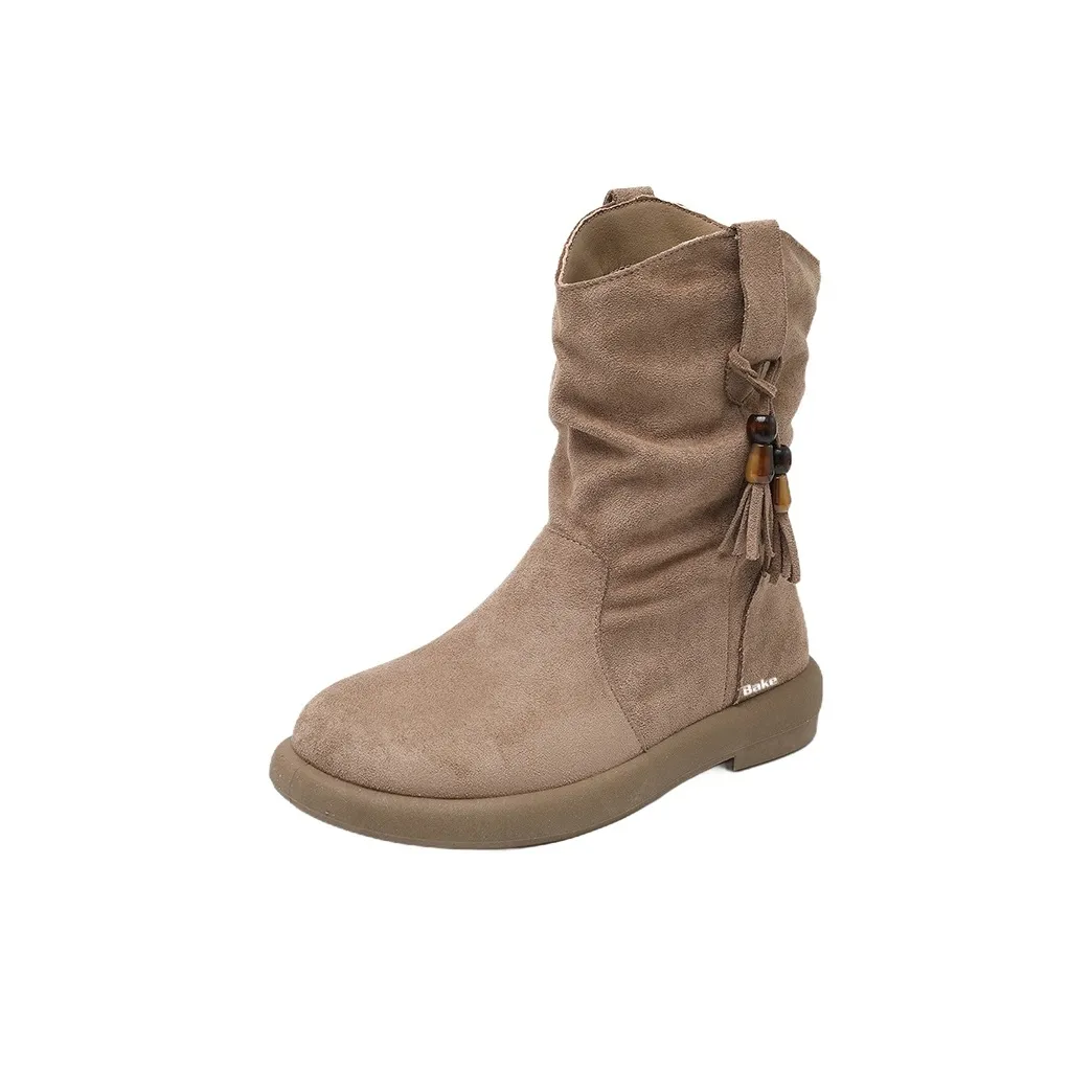 BAKE Плиссированный Короткий Западный Мартинсы с Кисточкой Женские