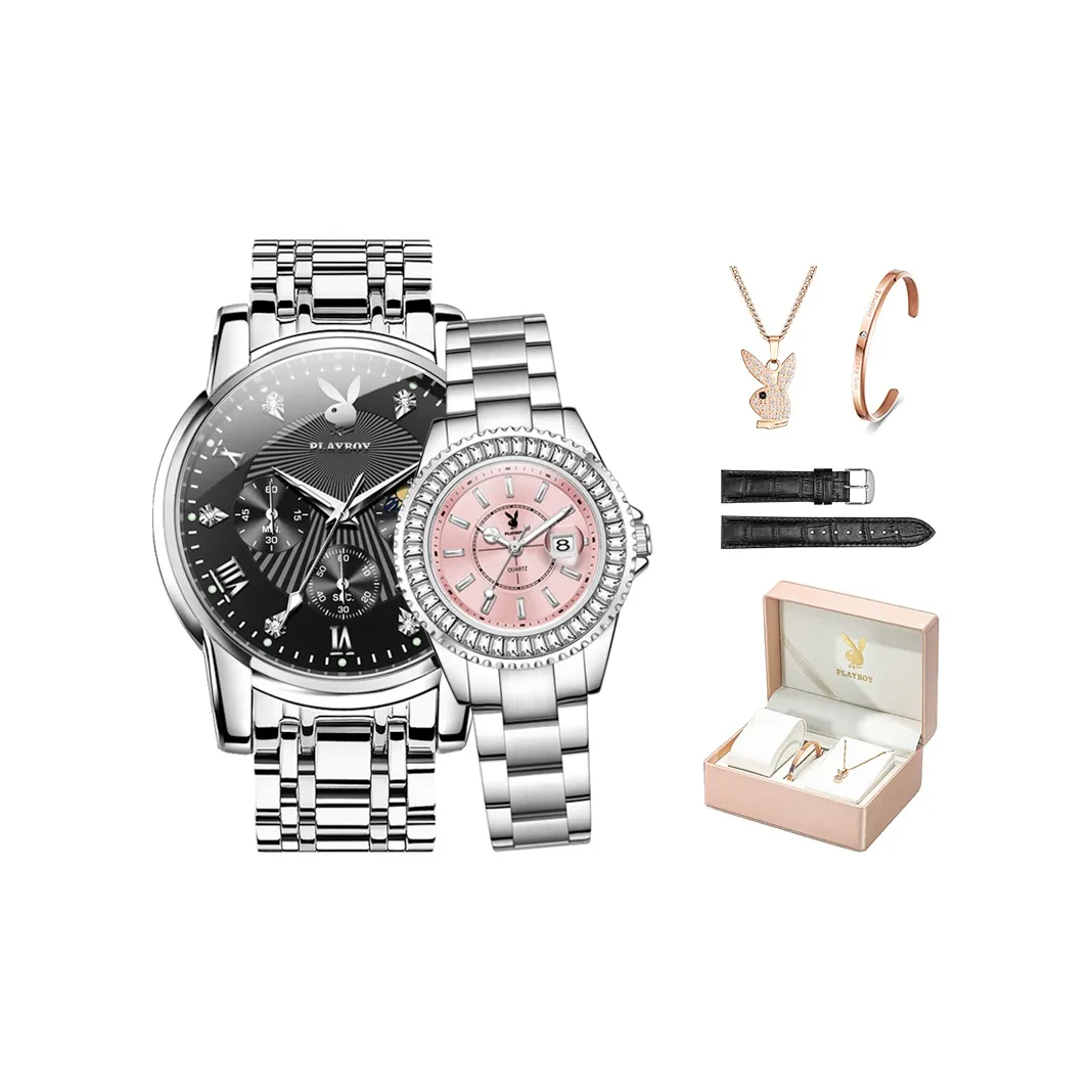 PLAYBOY Collaboration Кварцевый механизм ремешок из нержавеющей стали унисекс черный циферблат