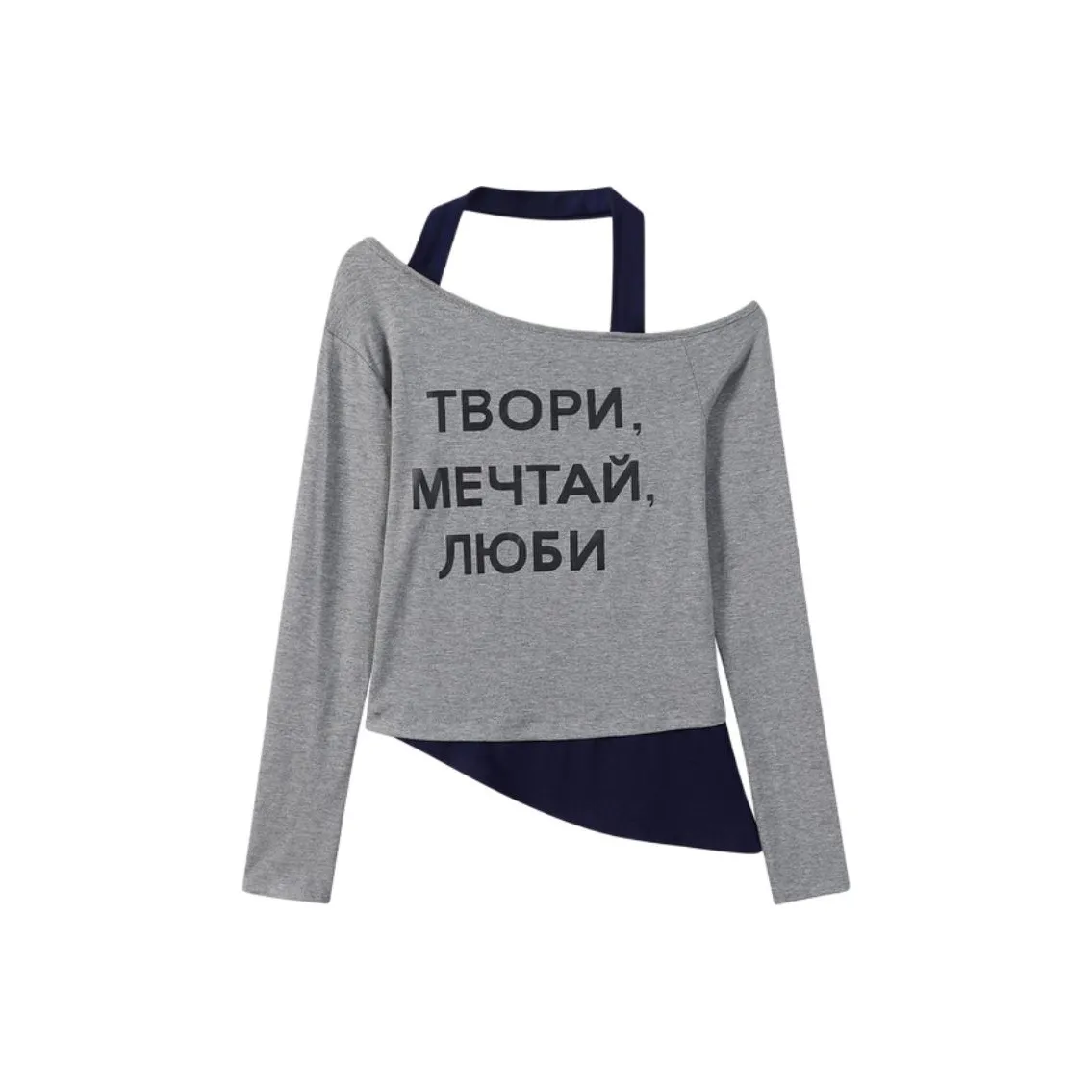 IUNOP Early AUTUMN С принтом Асимметричный V-образный вырез Длинный рукав Т-рубашка Женская