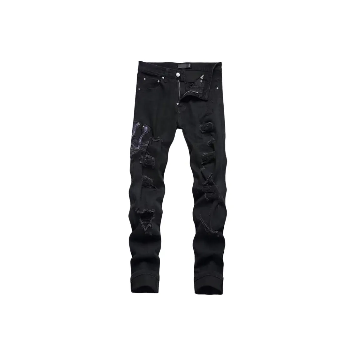 NRXX Мужская одежда Модный Рваные Вышивка Знак Змеи Патч Повседневные брюки Мужской