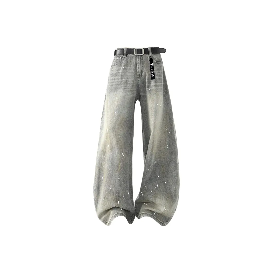 T IRA Серый Нет Логотип Пряжка Унисекс Джинсы