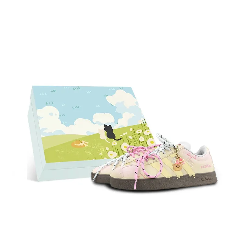 Adidas VL Court 2,0 Low Топ Скейтборд Кроссовки Унисекс Желтый Розовый Белый