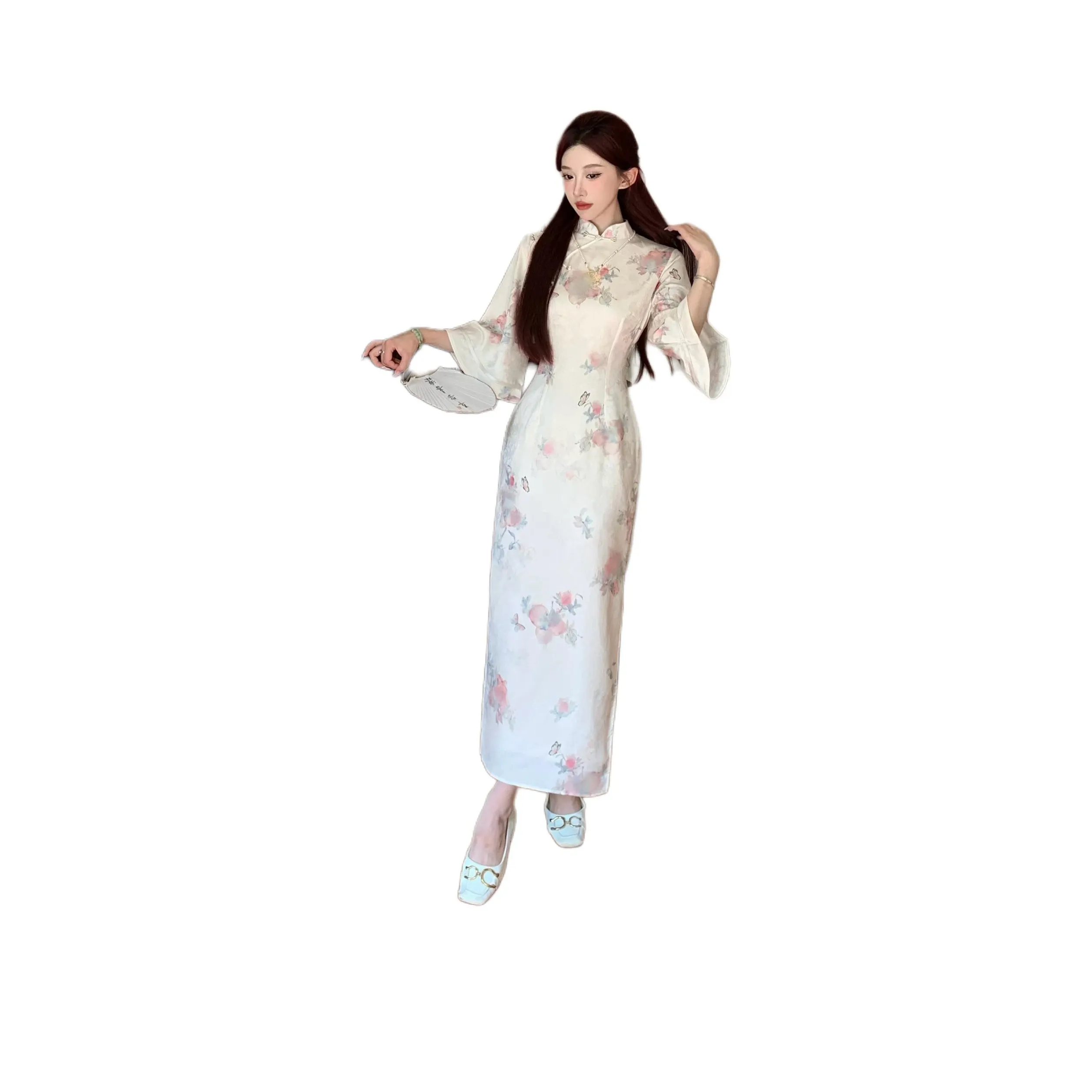 QIAOMONVHAI Длинное платье с длинными рукавами женское