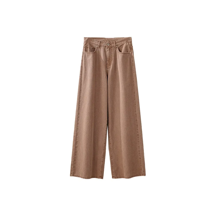 Musewave [Радуга Деним] 100% хлопок Повседневный Винтаж Промытый Широкие брюки HIGH RISE Универсальный Брюки Женские