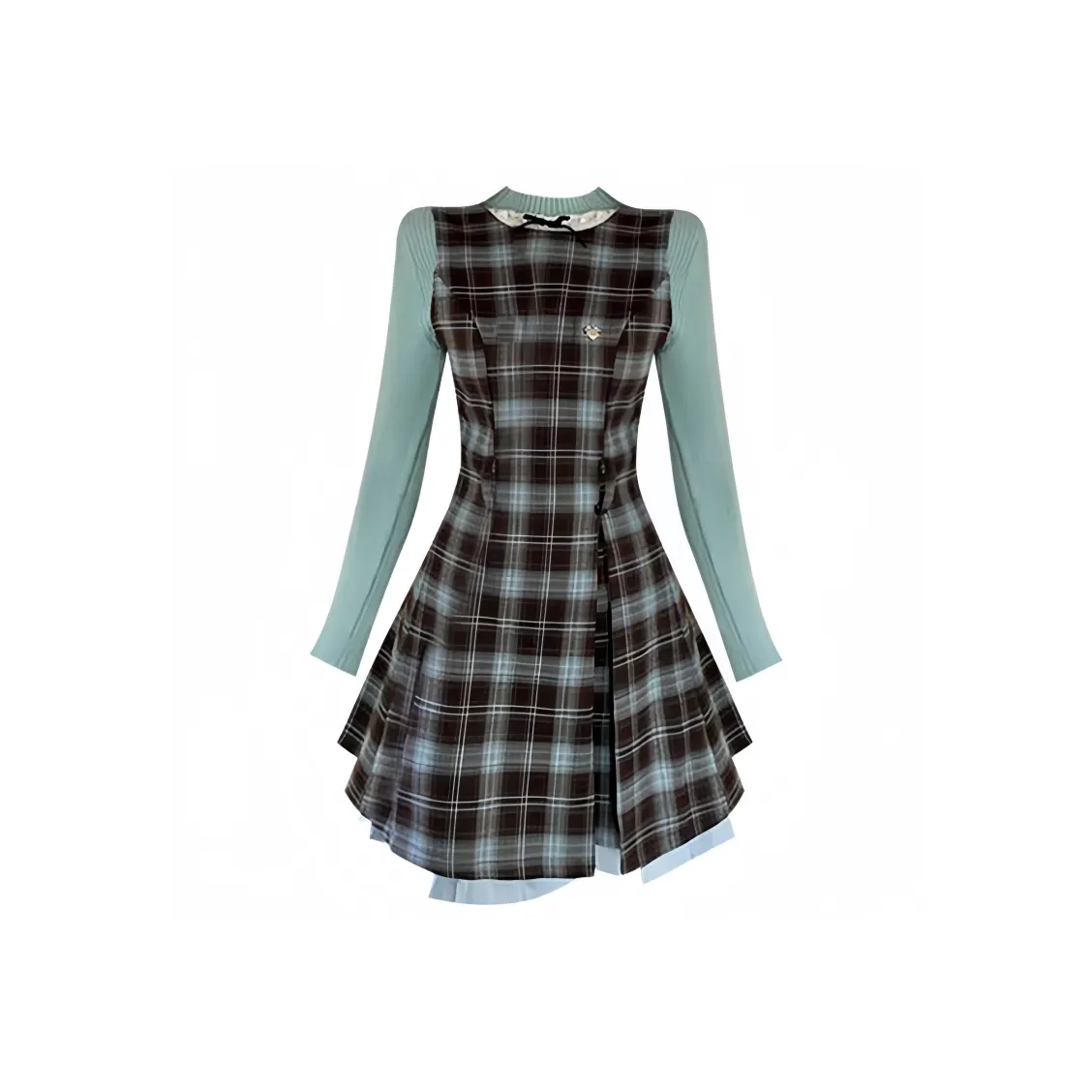 GORGEOUSIDEA Светло-синий базовый слой + сине-коричневая клетка сарафан женский комплект с юбкой