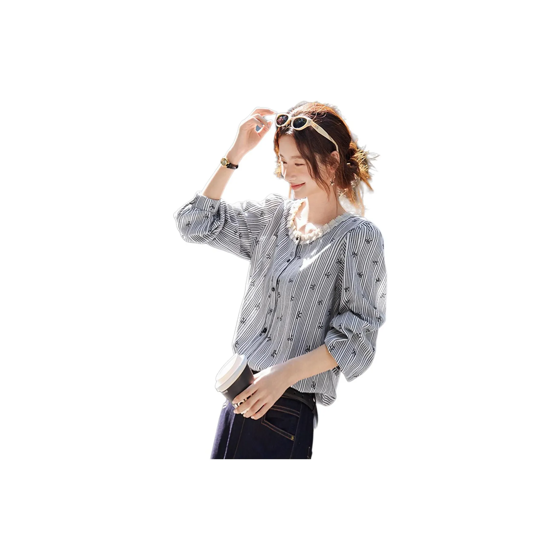 SHANGJING Черно-белые полосы Женские Рубашки