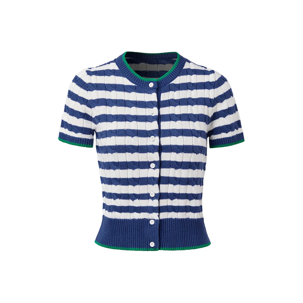 ROMI STUDIO Синий и Белый Полосатый Топ Женский Трикотаж