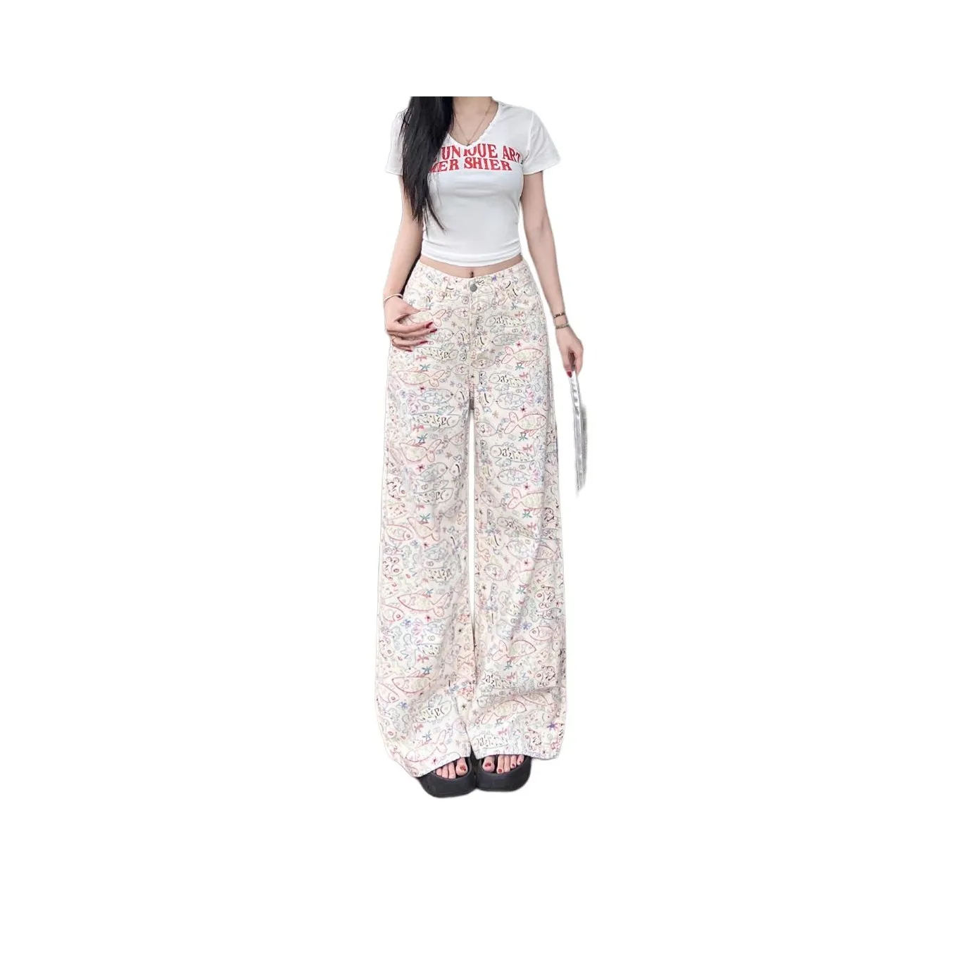 UOOHE Graffiti Fish Women's Casual Pants UOOHE Граффити Рыбка Женские Повседневные Брюки