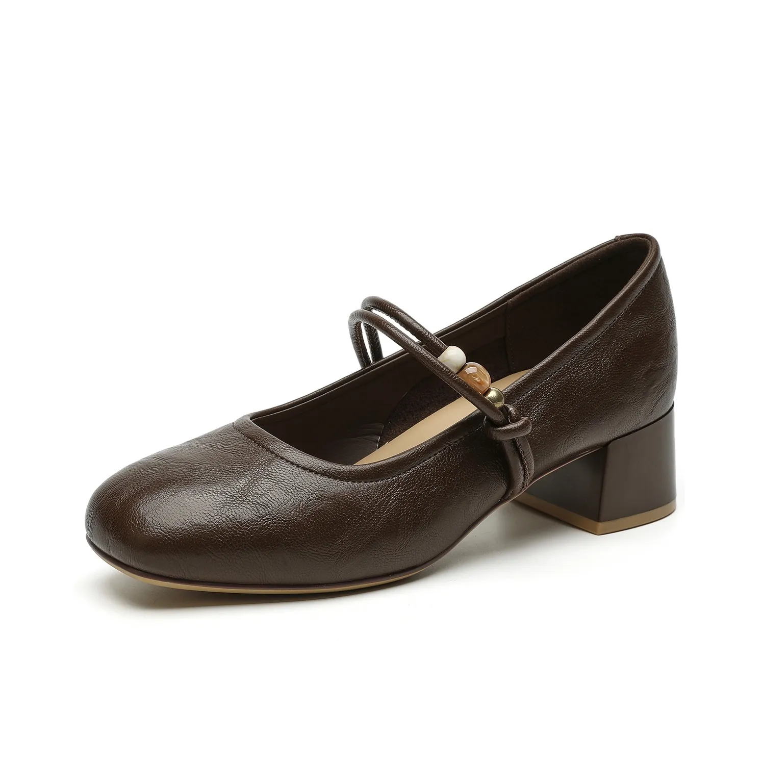 B+AB Французская Нить Бусины Туфли Мэри Джейн Квадратный Каблук Универсальный Классический Утонченный Женский