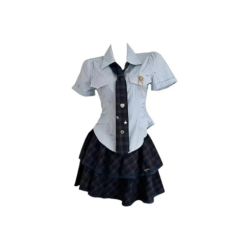 MO VOICE Светло-синий Топ + Темно-синий Юбка Высококачественные Женские Комплекты с Юбкой