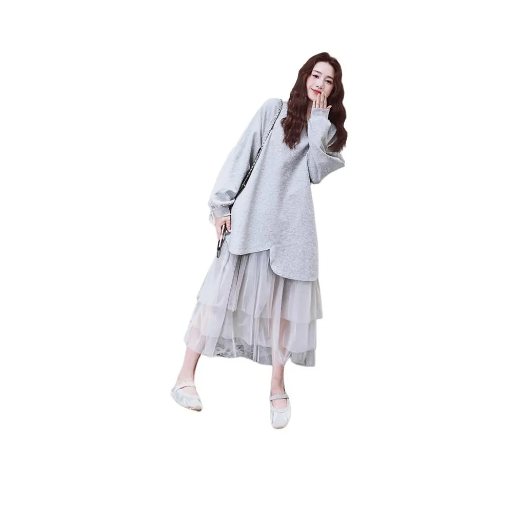 MEXICAN Серый Женские Длинные Платья с Длинными Рукавами