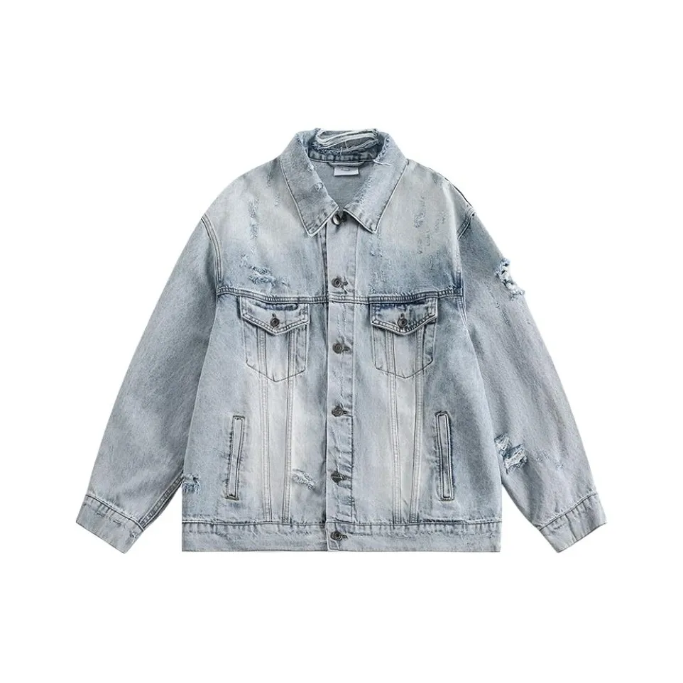 TONYBEAR Потертый Отложной воротник Мужской и Женский Свободный крой Универсальный Пара Куртка Мужская