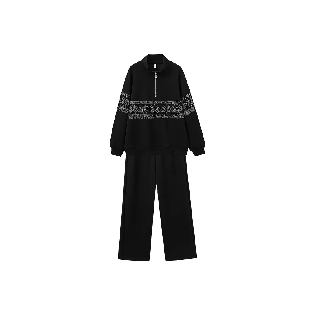 YUNFEIXIU Повседневный костюм воротник-стойка модный свободный крой утягивающий большой размер топ штаны двухкомпонентный комплект осенний женский