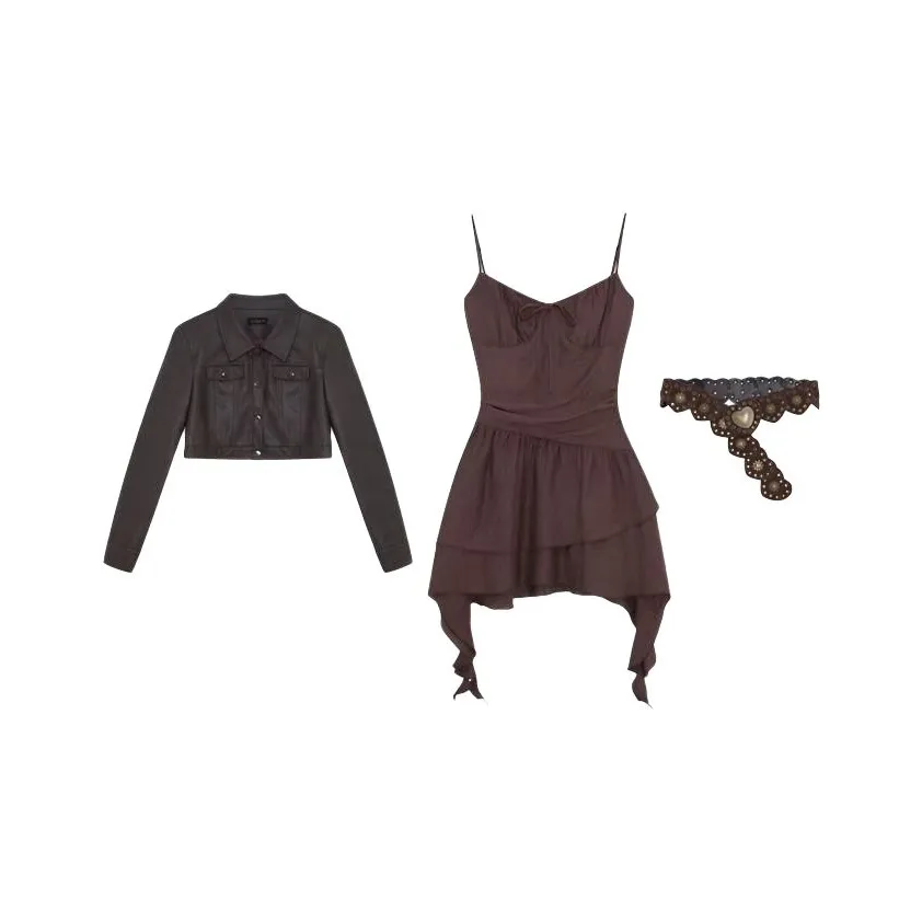 HUINIAN Темно-Кофейная Куртка + Платье-камзол + Ремень Высокого Качества Женские Комплекты с Юбкой
