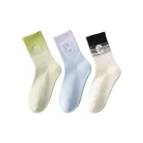 C 자수 크루 삭스 3팩 세트 (그린+퍼플+화이트 블랙)