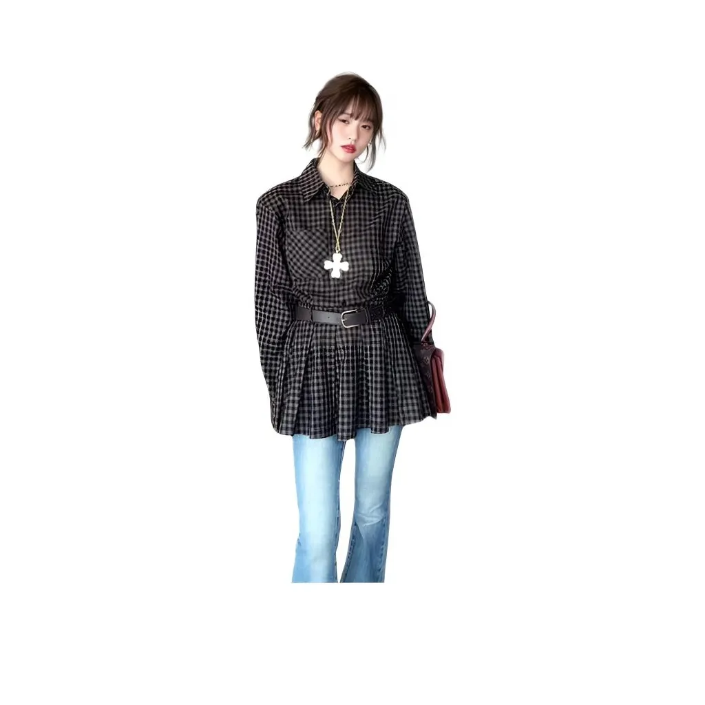 TONYBEAR Черный кофе Клетчатый Женские Короткие Платья с короткими рукавами