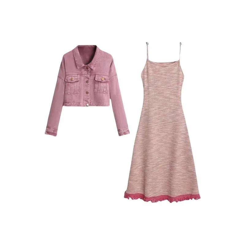 COVT Деним Куртка + Платье Женские Комплекты с Юбкой