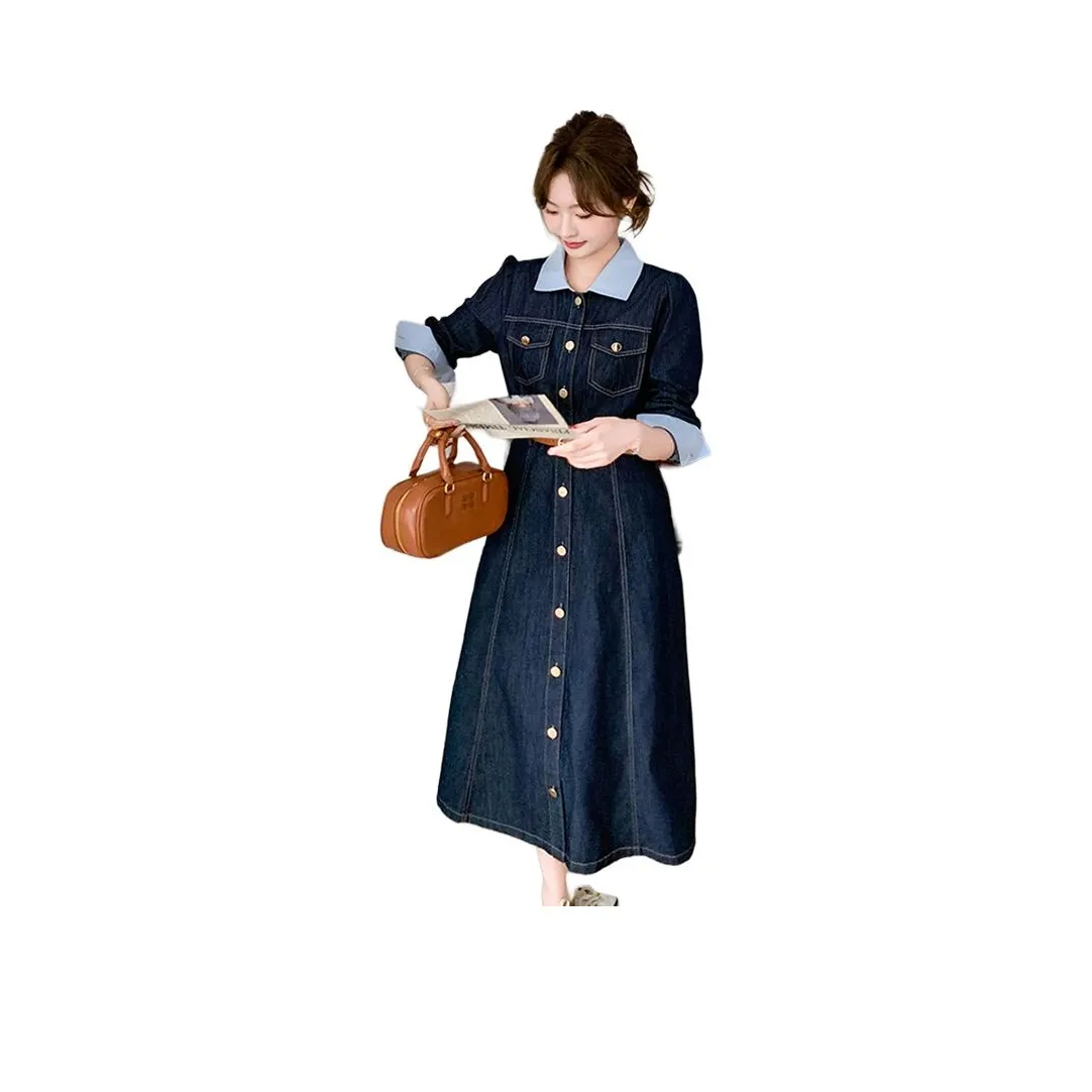 MEXICAN Темно-синий Женские Длинные Платья с Длинными Рукавами