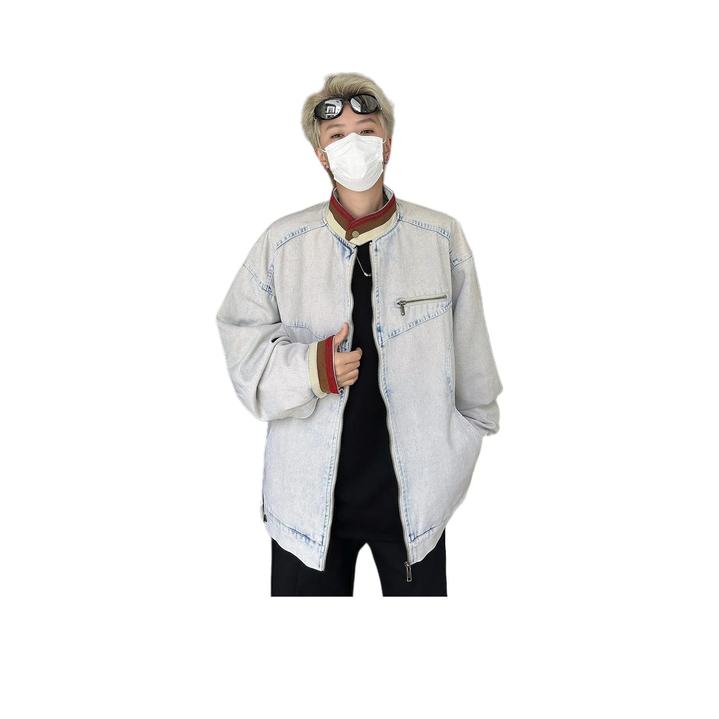 KAIZZGAO Белый Синий Мужской Джинсовый Куртка