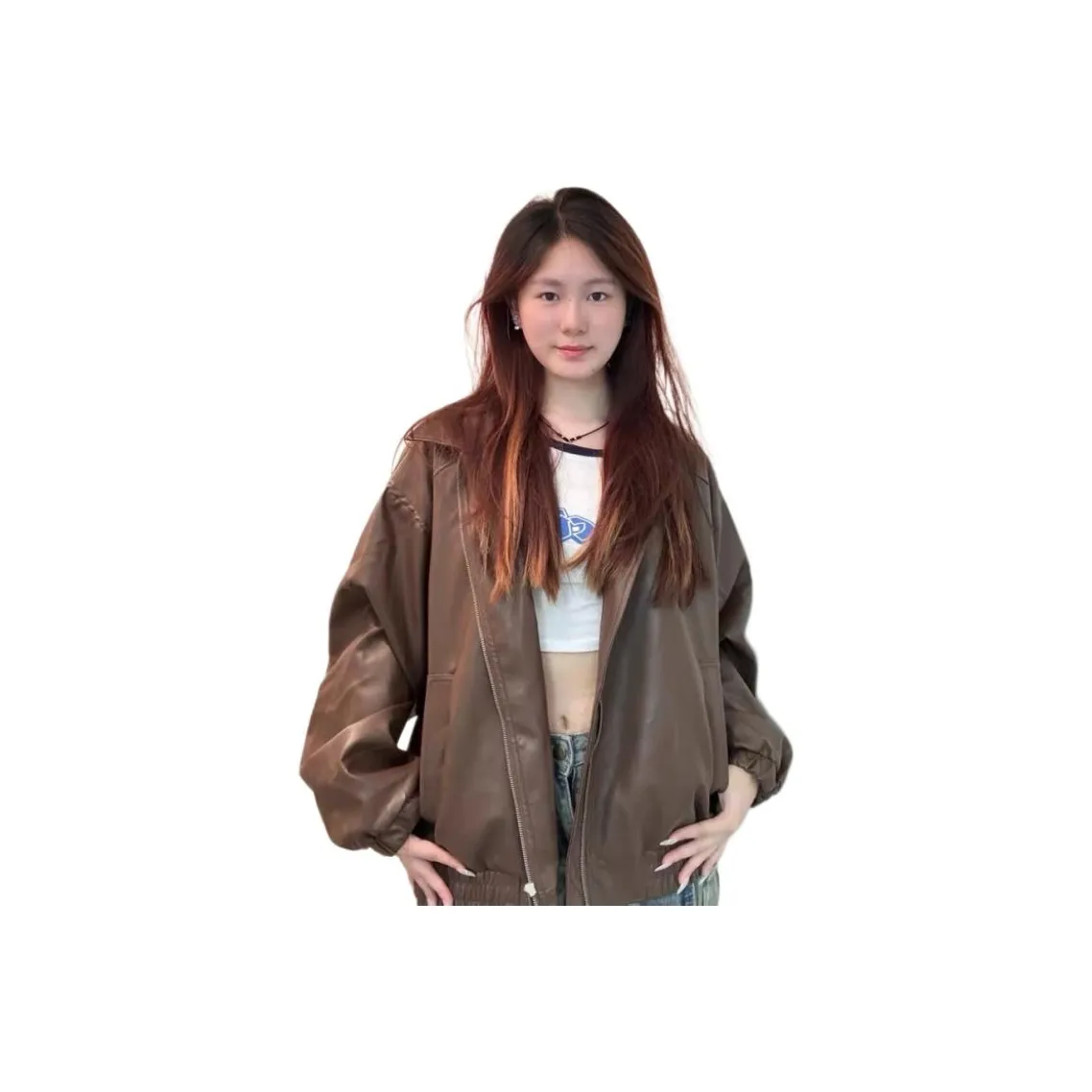 HKPXR Коричневый Женские Кожаные Куртки