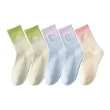 C 자수 크루 삭스 5팩 세트 (2 그린 + 2 퍼플 + 1 핑크)