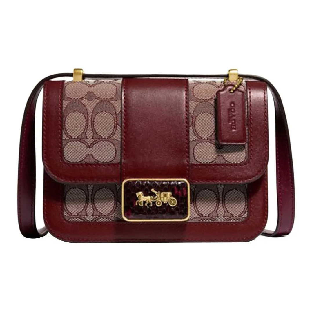 COACH Alie Корова Кожа Маленькая Квадратная Сумка Сумка через плечо Сумка на плечо Маленькая Женская Бордовая
