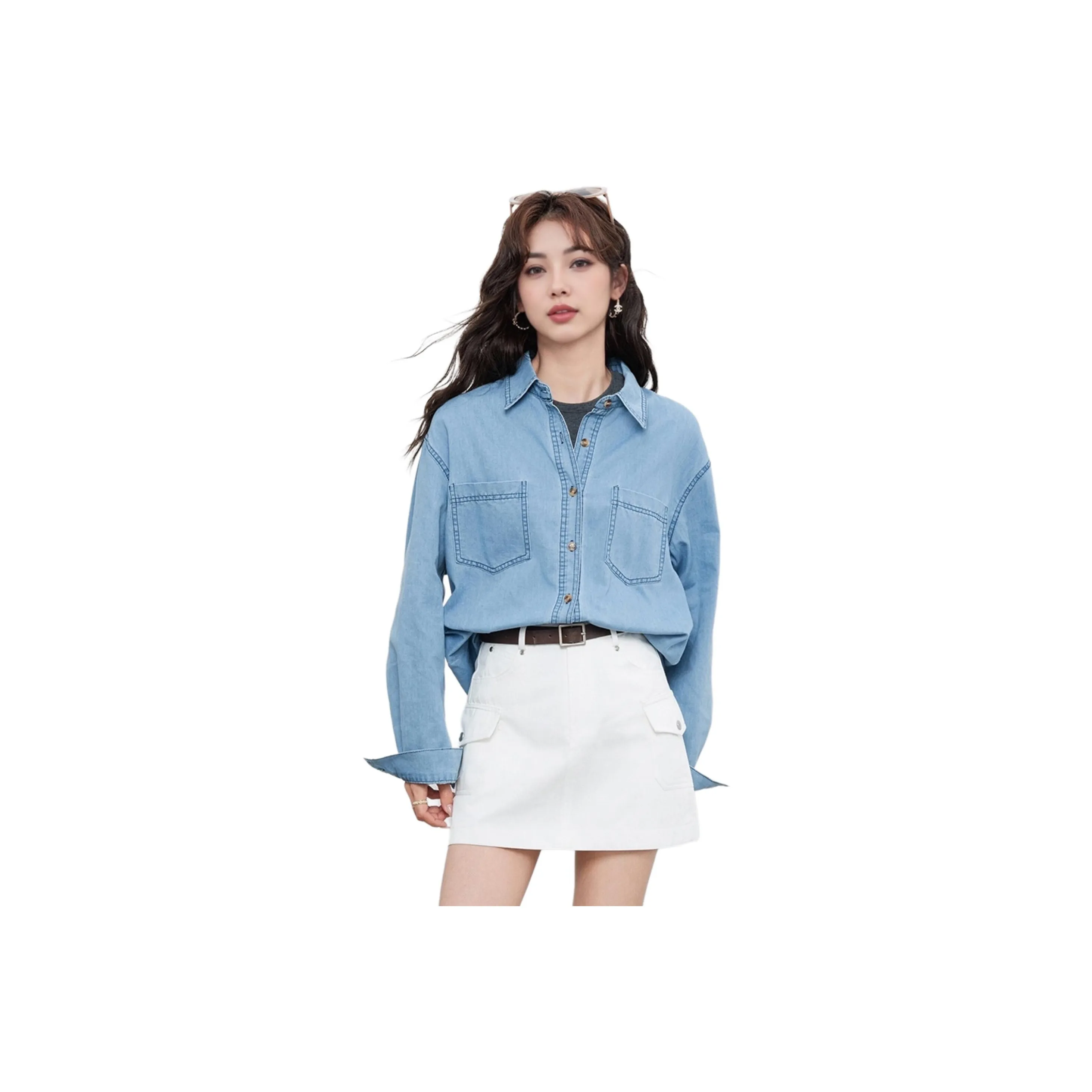 ERIRI Светло-синие Женские Рубашки