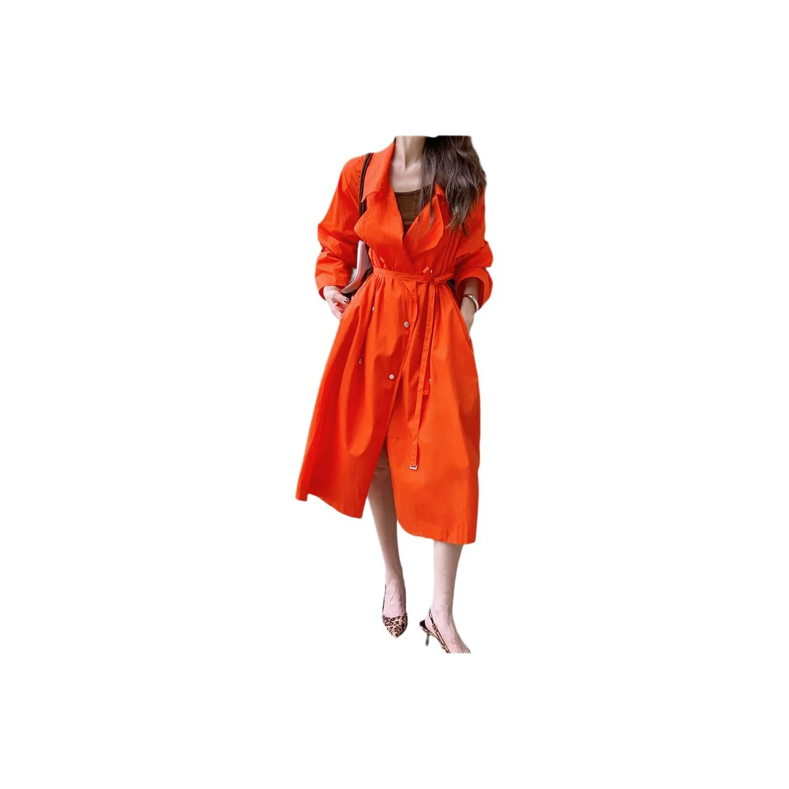 NANING 9 Orange Women's Trench NANING 9 Апельсин Женский Тренч