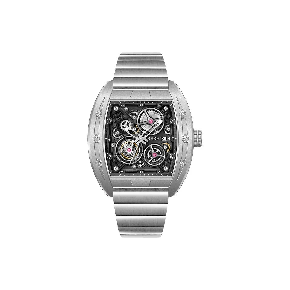 BEXEI Кварцевый механизм ремешок из нержавеющей стали черный циферблат мужские часы