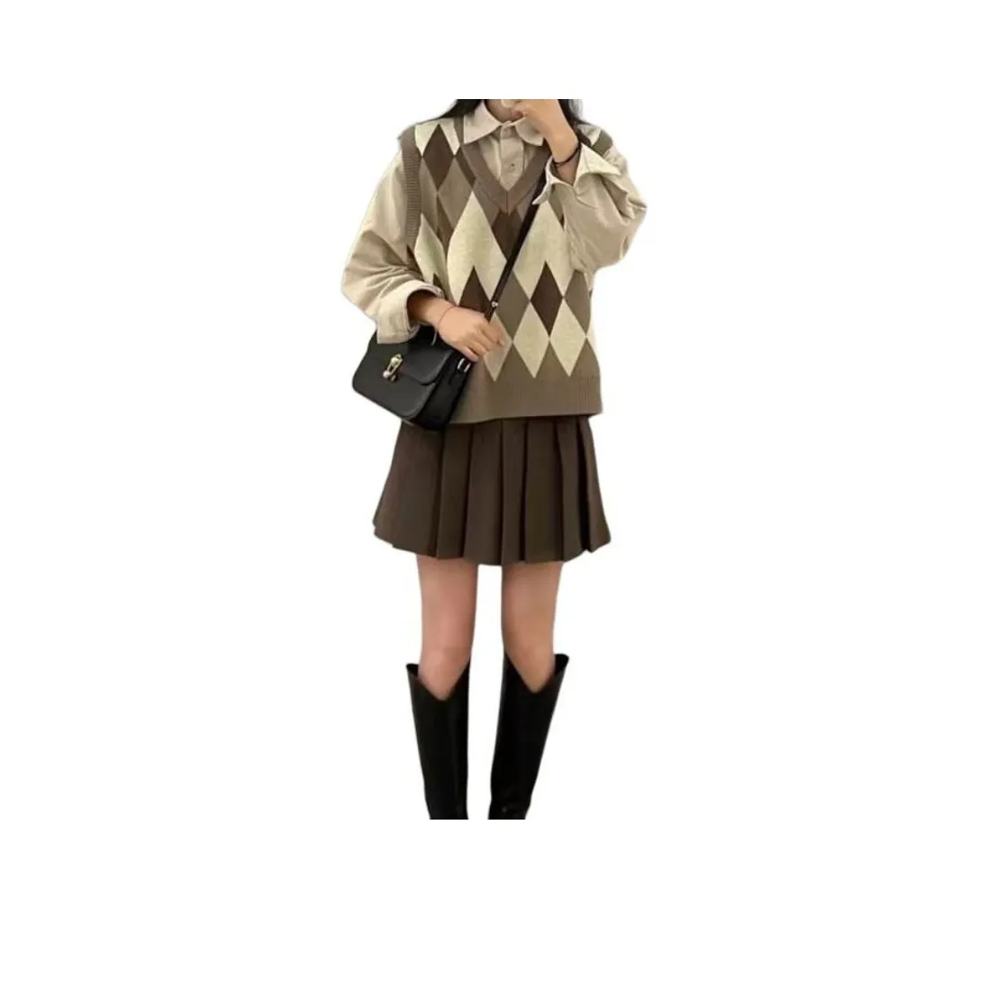 STYUW Аргайл Жилет Одиночная пара Жилет Женские Трикотаж