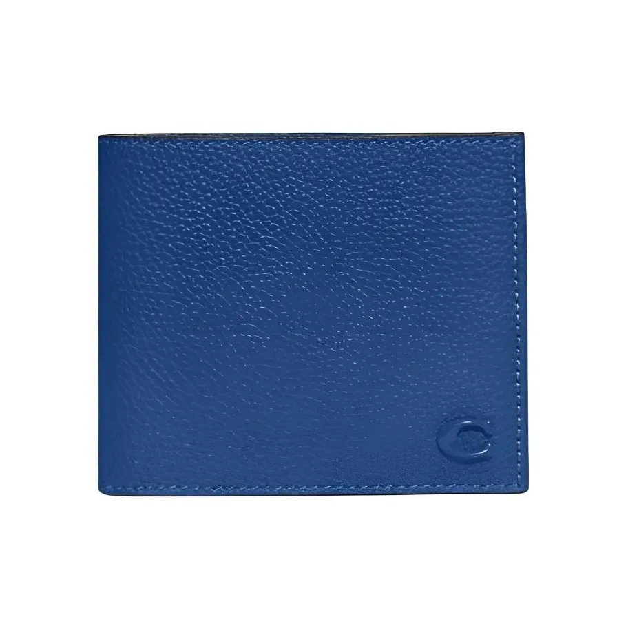 COACH Billfold Wallet Полированная текстура гальки коровья кожа держатель для документов мини мужской синий