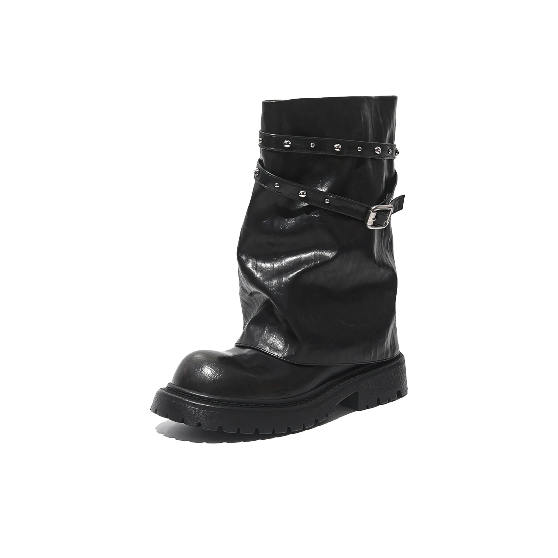 FAICCIA Foldover Ботинки Колено Высокие сапоги 4,5 см Женские