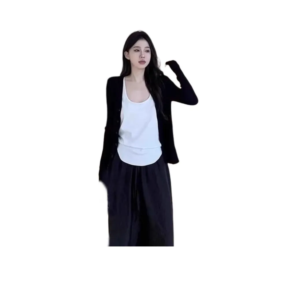 STYUW Черный кардиган женский трикотаж