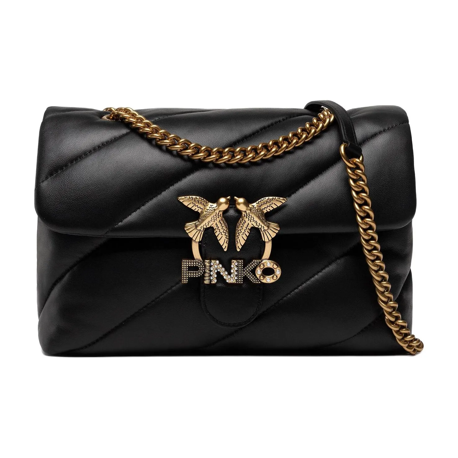 PINKO Quilt Овчина Сумка через плечо Средний Женский Черный Черный Золотой