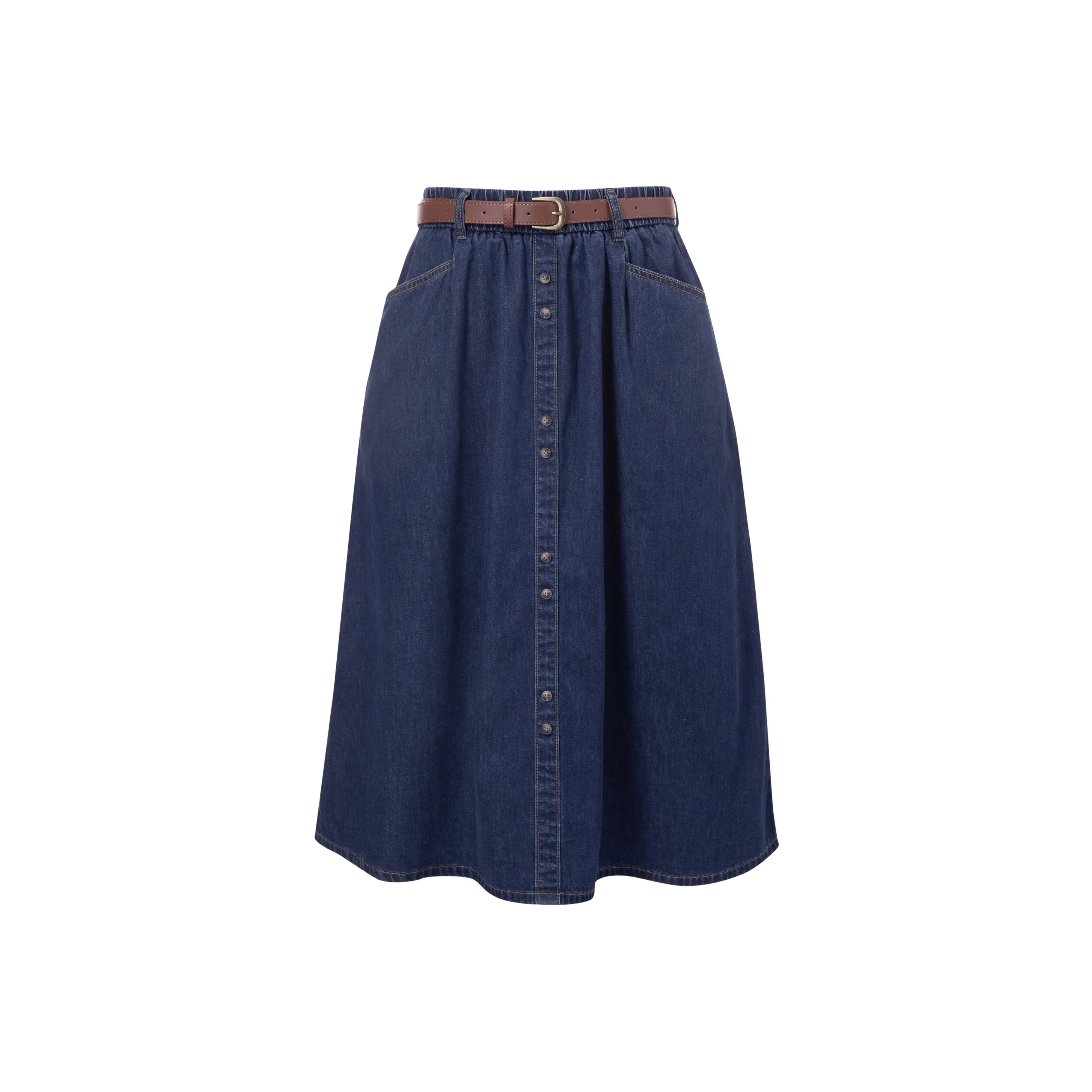 MSSHE Темно-синий деним Женская Джинсовая Длинная Юбка