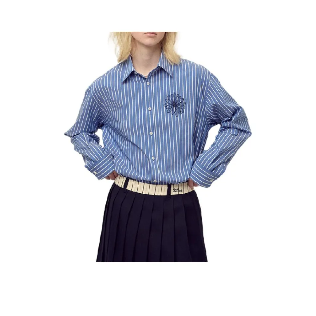 MARDI MERCREDI Fw25 Cotton Shirt Stripe_Blue Dark Blue Shirt Women's