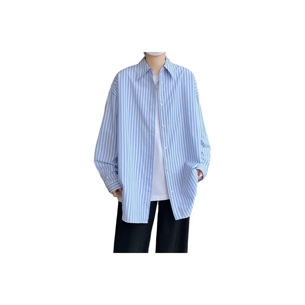 MEIPIN TANG Синие полосы Узор Унисекс Рубашки