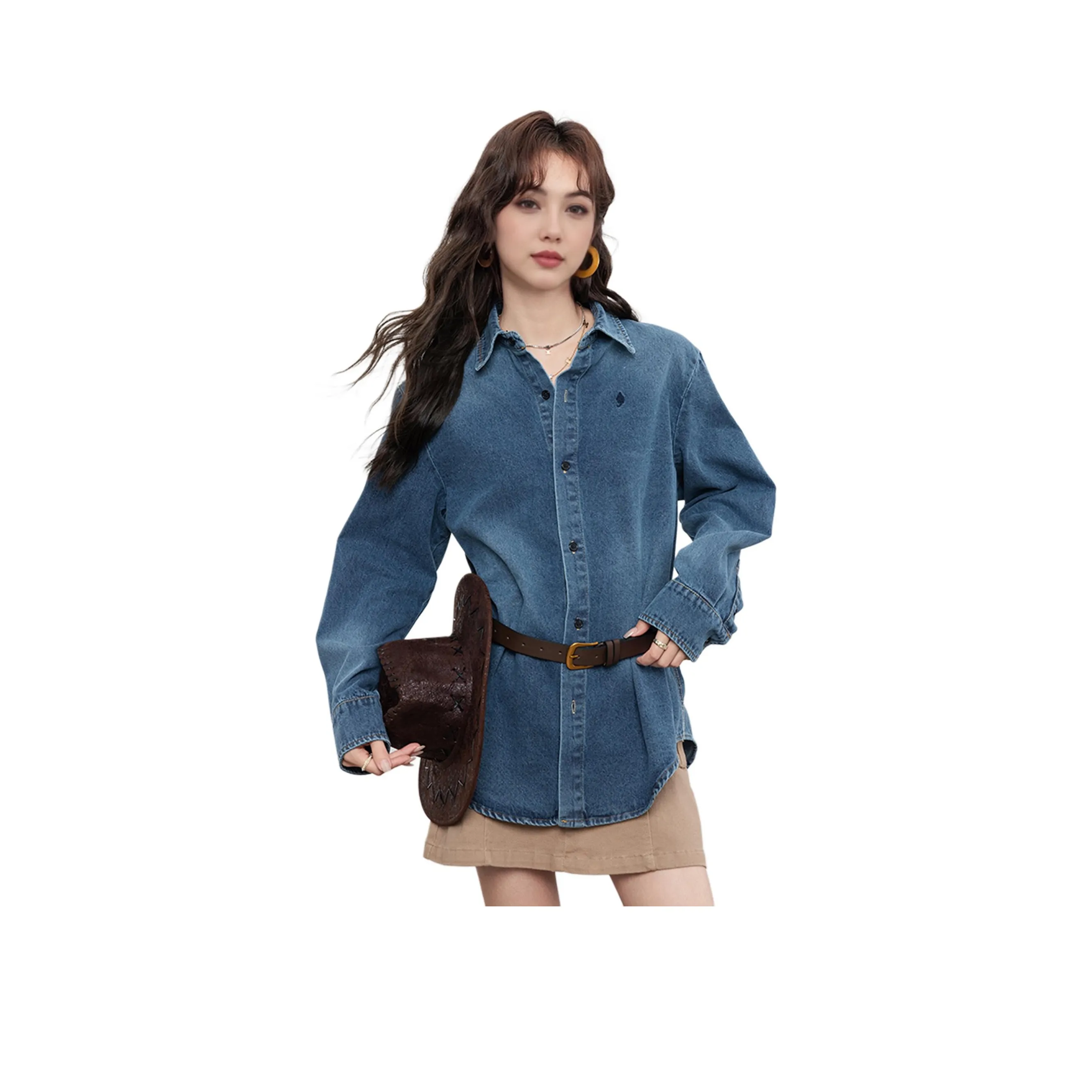 ERIRI Джинсовый синий Женские Рубашки