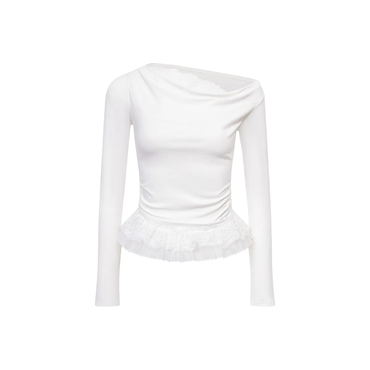 Ariseism Стандартный дизайн Асимметричный Плечо Кружево Длинный рукав Рубашка Женская AUTUMN Готическая Девушка Облегающий крой Топ Женская