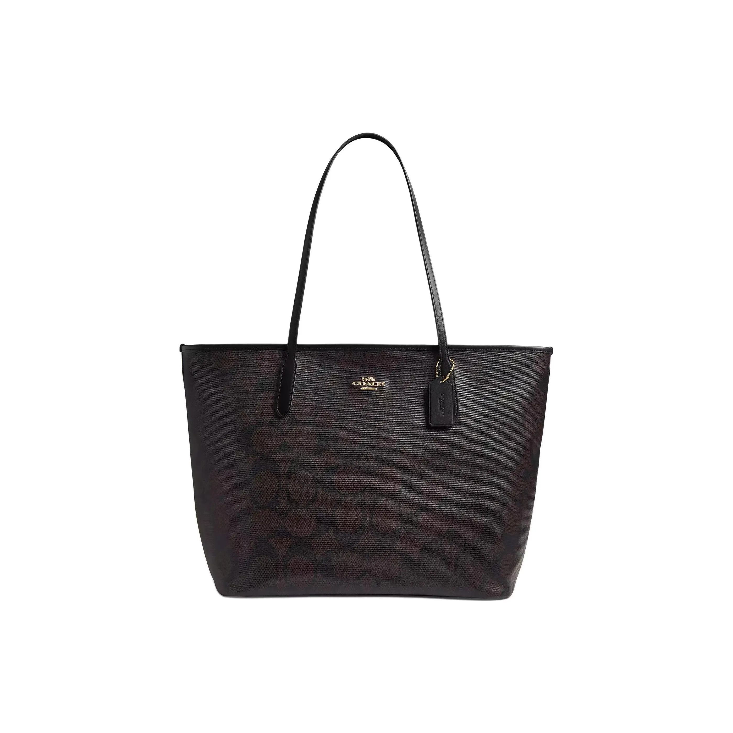 COACH Городской Maxi Signature Холст Тоут Сумка Сумка для покупок Сумка Сумка через плечо Большая Женская Ореховая