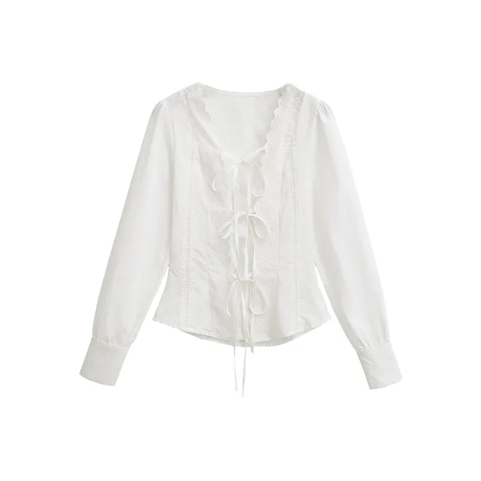 UYH Кружевная отделка Длинный рукав Кардиган Рубашка Женская