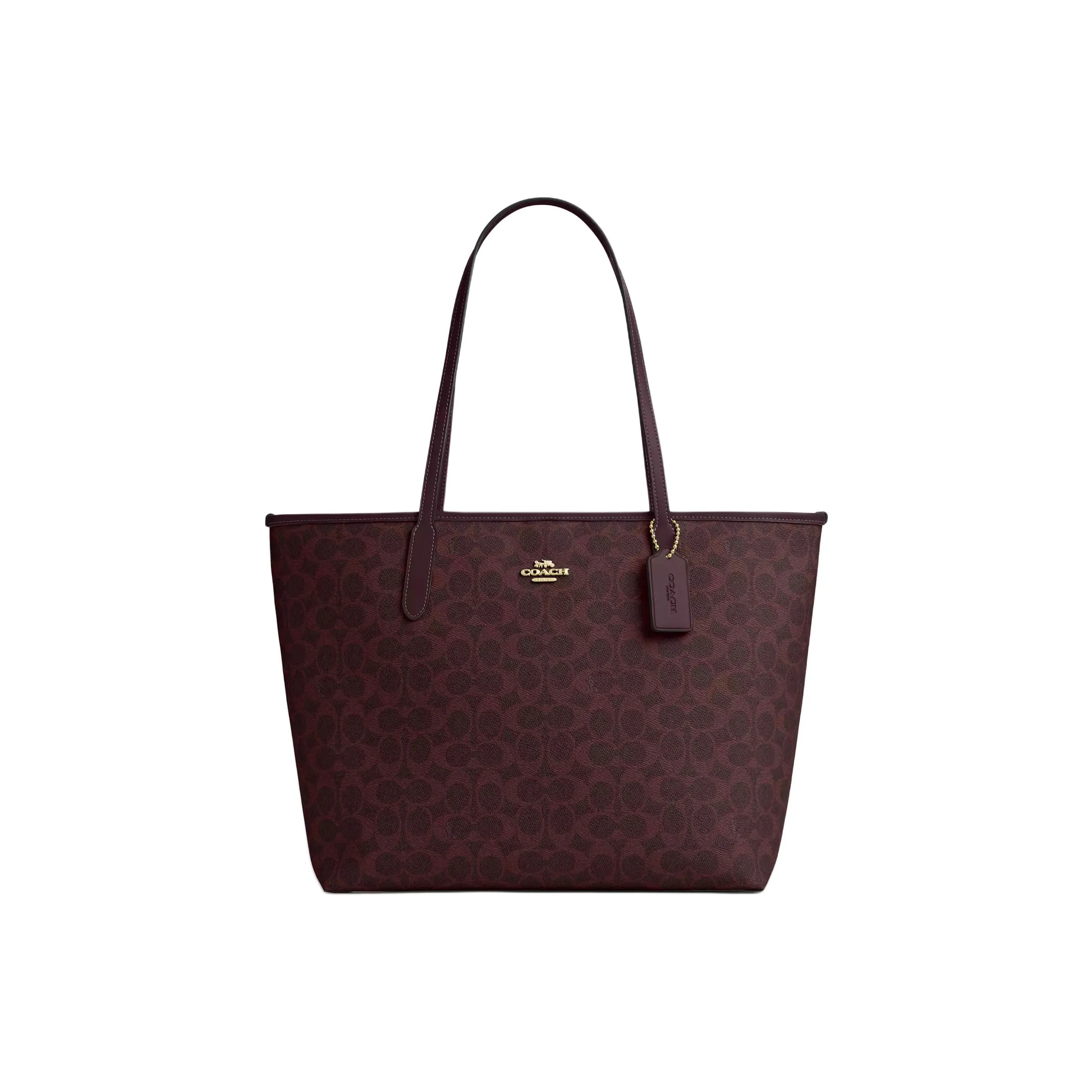 COACH Городская Сумка Tote с Покрытым Холстом Сумка для покупок Сумка через плечо Большая Женская Черная Смородина